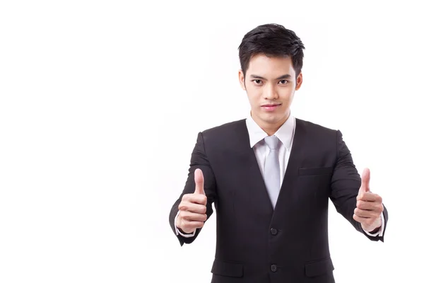 Successful businessman giving two thumbs up, with text space — Stock Photo, Image