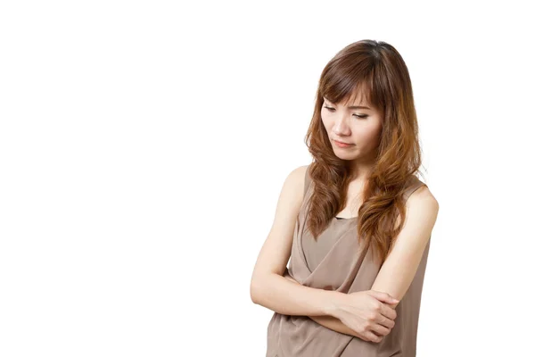 Female showing face expression with stress, anger, irritation — Stock Photo, Image