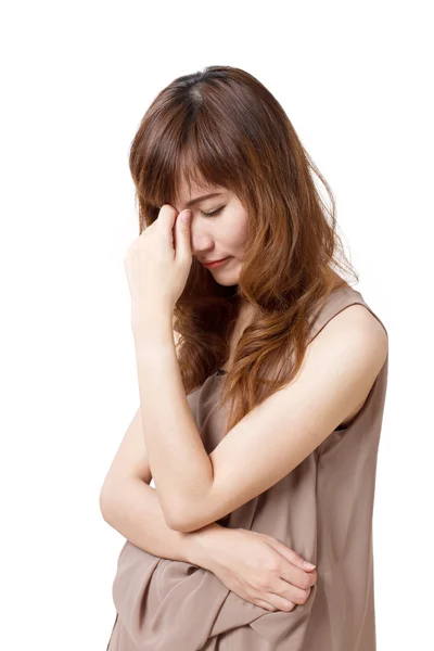 Sick woman with headache, migraine, stress, negative feeling — Stock Photo, Image