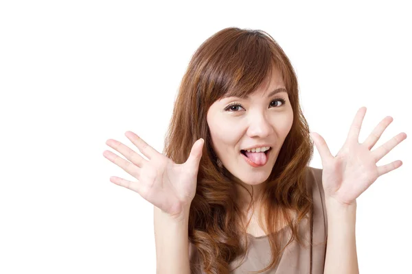 Kvinna att göra roliga ansikte och åtgärder för dig — Stockfoto