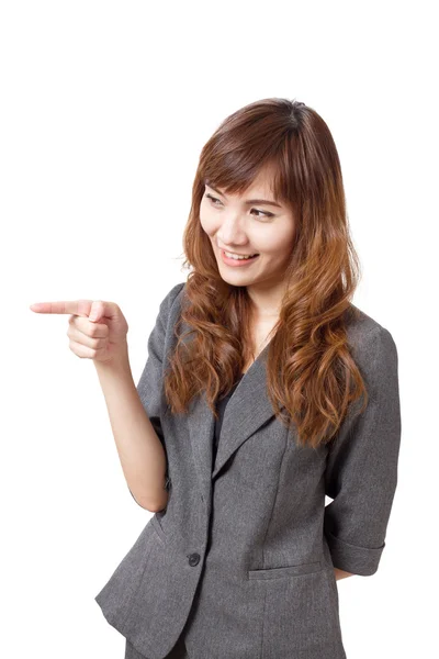 Business woman pointing sideways — Stock Photo, Image