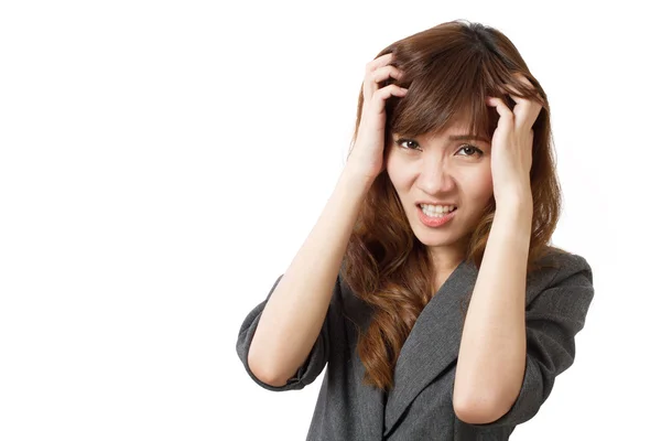 Frightened business woman looking — Stock Photo, Image