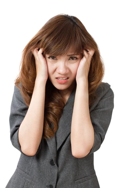 Frightened business woman looking — Stock Photo, Image