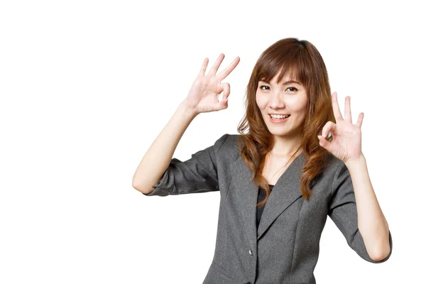 Ділова жінка показує подвійний жест добре руки — стокове фото