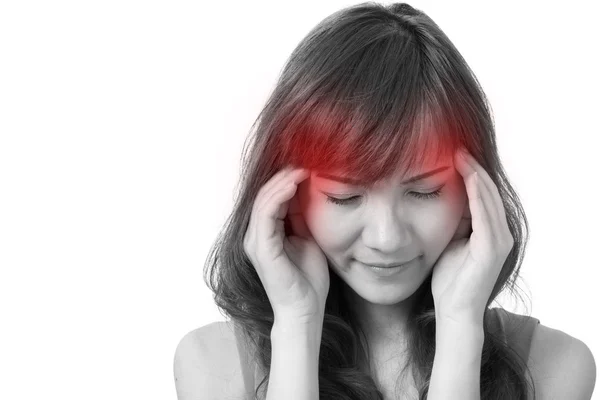 Sick woman with headache, migraine, stress, negative feeling — Stock Photo, Image