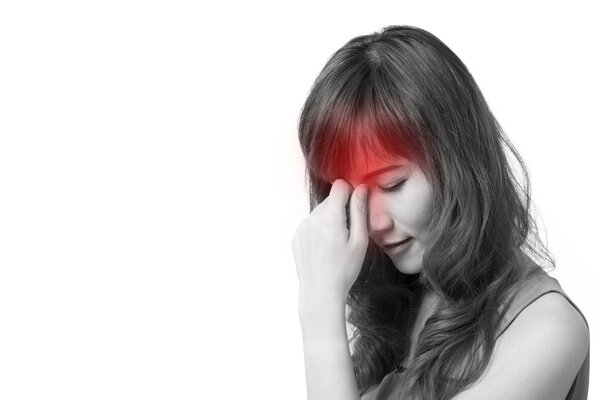 sick woman with headache, migraine, stress, negative feeling
