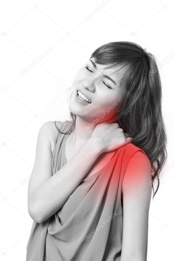 woman suffers from heavy shoulder pain or stiffness