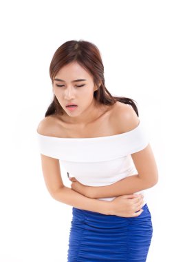 kadın muzdarip adet acı veya mide ağrısı