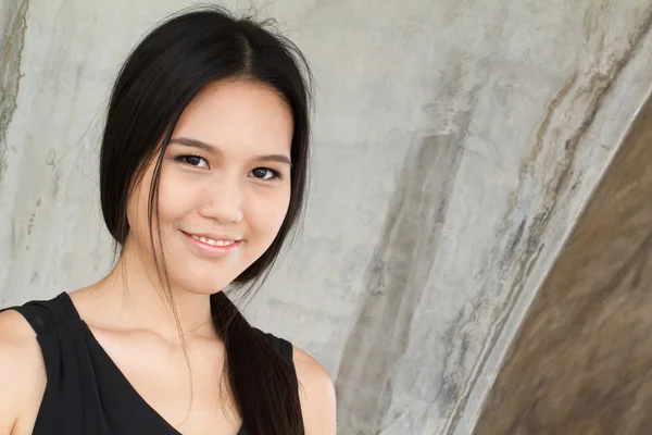 Happy, smile, confident, positive woman in black dress — Stock Photo, Image