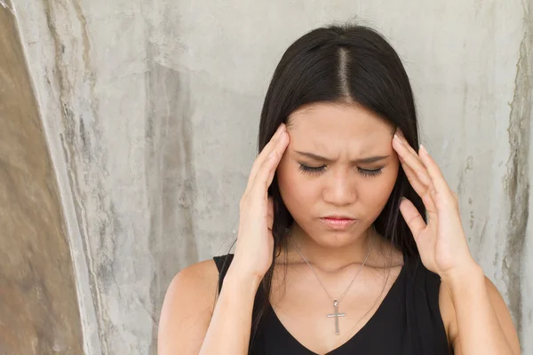 Portrait of sick woman with a headache, stress, migraine — Stock Photo, Image