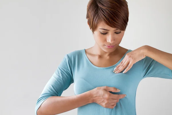 Breast cancer self check, healthy lifestyle concept — Stock Photo, Image