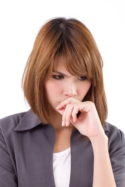 Portret van stressvolle zakenvrouw, wit geïsoleerd achtergrond — Stockfoto