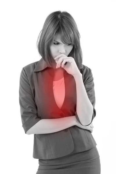 Business woman suffering from nausea or acid reflux — Stock Photo, Image
