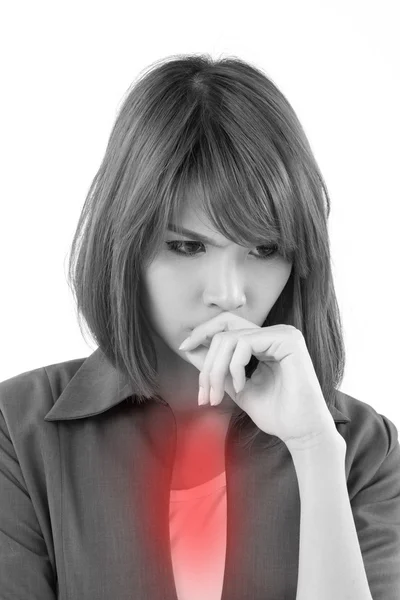 Business kvinna lider av illamående eller sura uppstötningar — Stockfoto