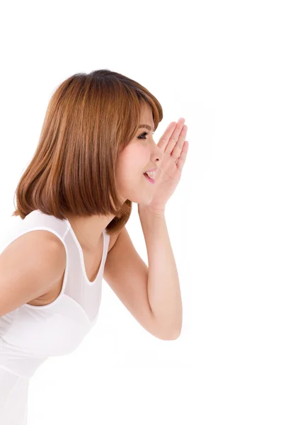 Mujer hablando, gritando, comunicándose — Foto de Stock