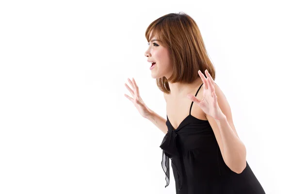 Mujer salida gritando, blanco aislado — Foto de Stock