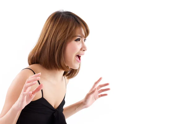 Mujer salida gritando, blanco aislado —  Fotos de Stock