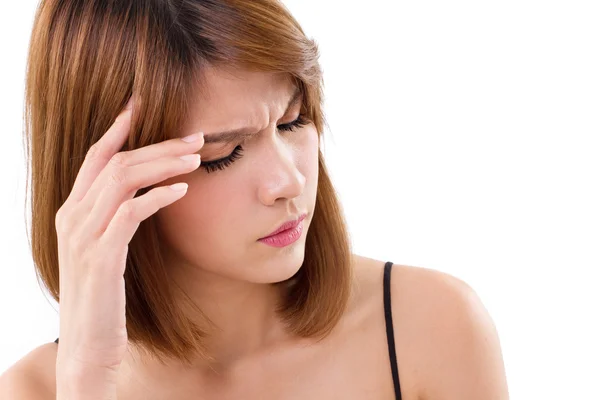 Stressad kvinna som lider av huvudvärk — Stockfoto