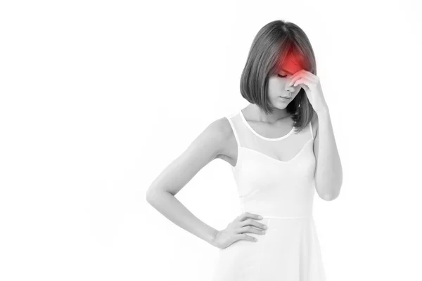 Frustrato, sconvolto, donna infelice con mal di testa — Foto Stock