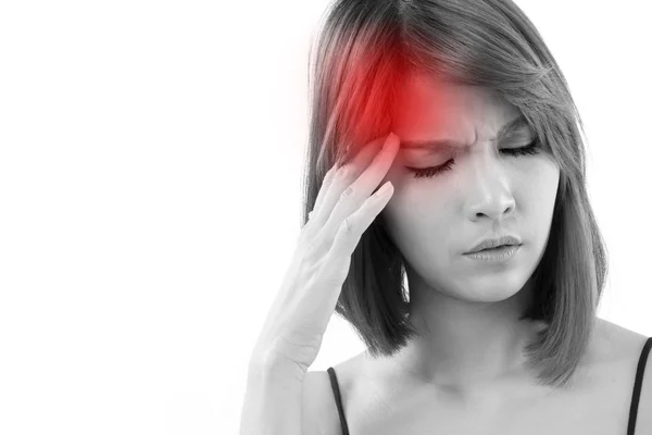 Стресс женщина страдает от головной боли — стоковое фото