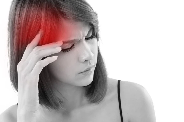 Mulher estressada que sofre de dor de cabeça — Fotografia de Stock