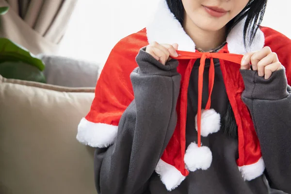 Šťastná Asijská Žena Kostýmu Santa Clause Veselé Vánoce Nebo Vánoční — Stock fotografie