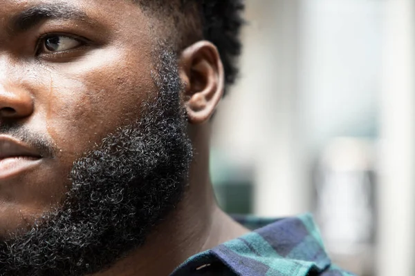 Sad African Black Man Crying Tear Stain His Face — Stock Photo, Image