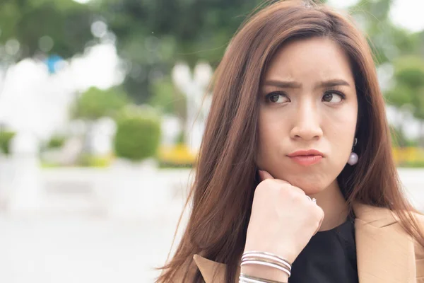 Unhappy Asian Female Office Worker Looking Portrait Tired Exhausted Overworked — Stock Photo, Image