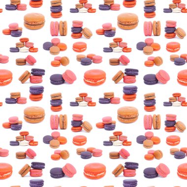 Beyaz Model arka plan sorunsuz tasarım üzerinde renkli macaroons yalıtım