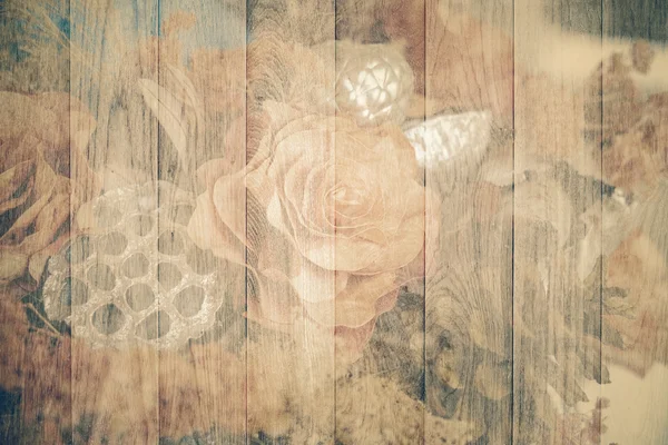 Filtre retro vinta ile dokulu buket çiçek etkisi ahşap — Stok fotoğraf