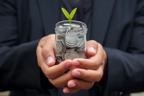 Save money for investment concept hands holding money — Stock Photo, Image