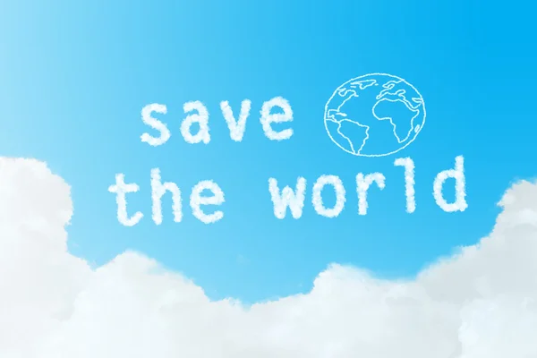 Rettet die Botschaft der Welt aus Wolken am blauen Himmel — Stockfoto