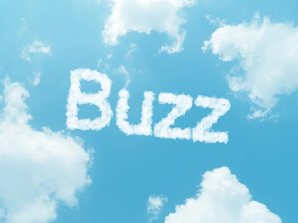 Cloud words with design on blue sky background — Stock Photo, Image