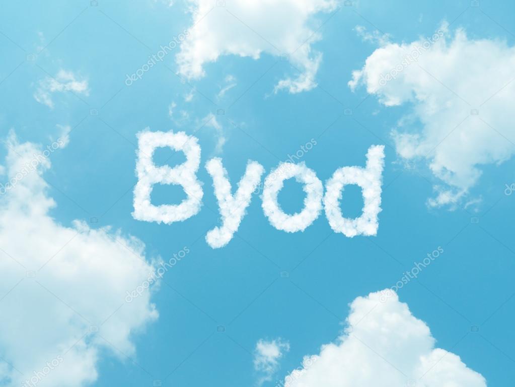 cloud words with design on blue sky background