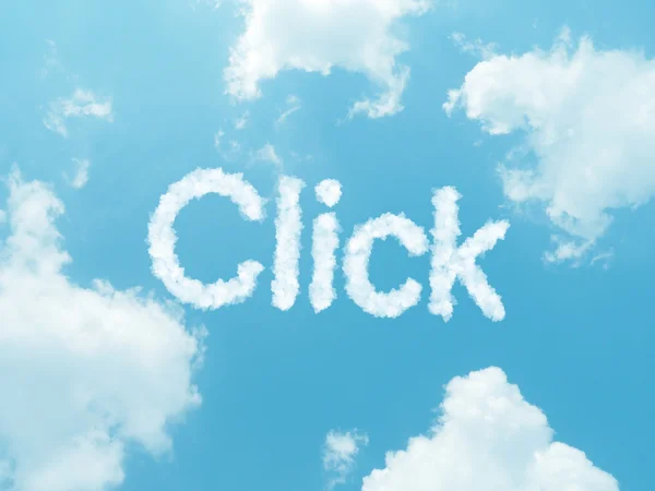 Cloud words with design on blue sky background — Stock Photo, Image