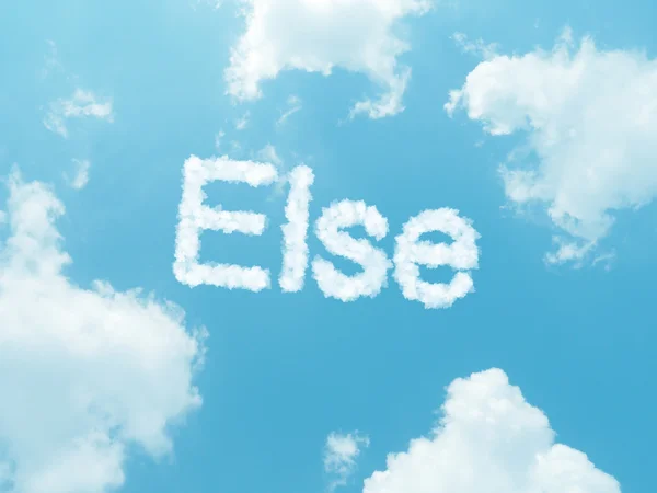 Cloud words with design on blue sky background — Stock Photo, Image