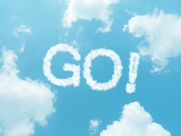 Cloud words with design on blue sky background — Stock Photo, Image