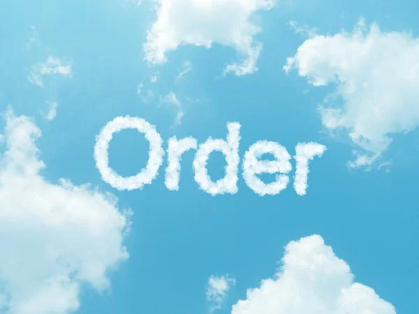 Cloud words with design on blue sky background — Stock Photo, Image