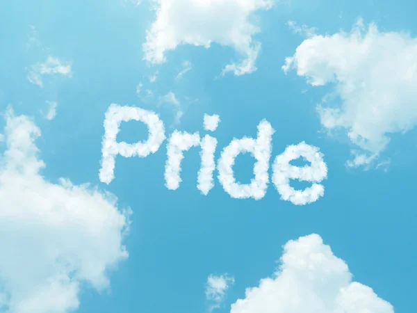 Cloud words with design on blue sky background — Stock Photo, Image