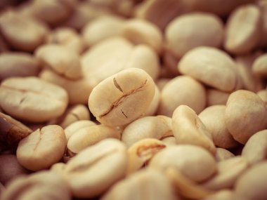 Yeşil kahve çekirdekleri makro filtre etkisi retro vintage tarzı ile