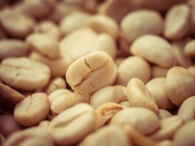 Yeşil kahve çekirdekleri makro filtre etkisi retro vintage tarzı ile