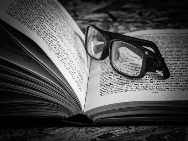 Noir et blanc lunettes et livre — Photo