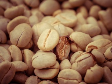 Yeşil kahve çekirdekleri makro filtre etkisi retro vintage tarzı ile