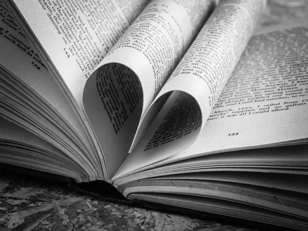 Black and white  love heart in a book — Stock Photo, Image