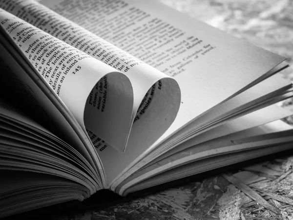 Black and white  love heart in a book — Stock Photo, Image