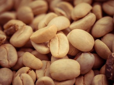 Yeşil kahve çekirdekleri makro filtre etkisi retro vintage tarzı ile