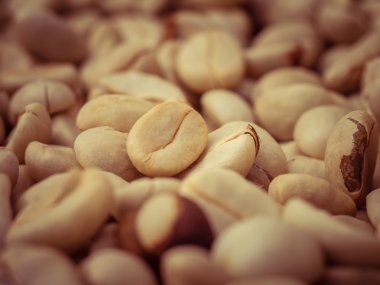 Yeşil kahve çekirdekleri makro filtre etkisi retro vintage tarzı ile