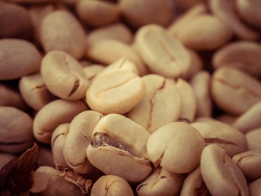 Yeşil kahve çekirdekleri makro filtre etkisi retro vintage tarzı ile