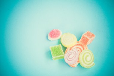 Renkli meyve-hamur tatlılar filtre etkisi retro vintage arpacık ile