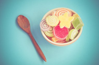 Renkli meyve-hamur tatlılar filtre etkisi retro vintage arpacık ile